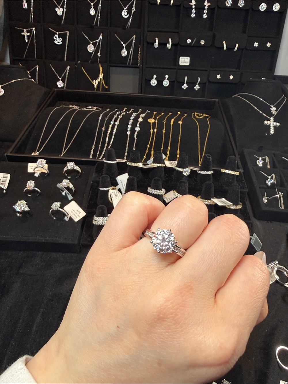 Silver Floral Halo Moissanite Engagement Ring - White
